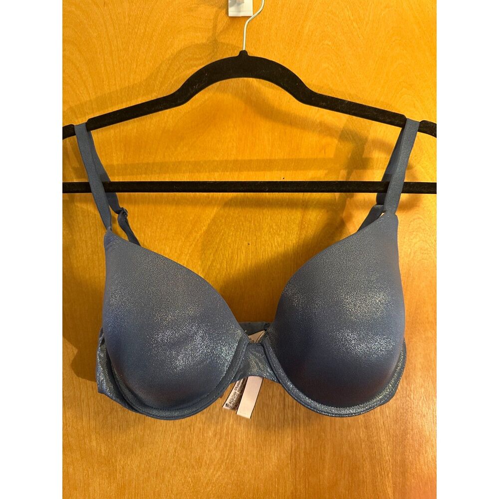 Victoria's Secret Uplift Semi Demi Metallic Blue Push-Up Bra Size 34D